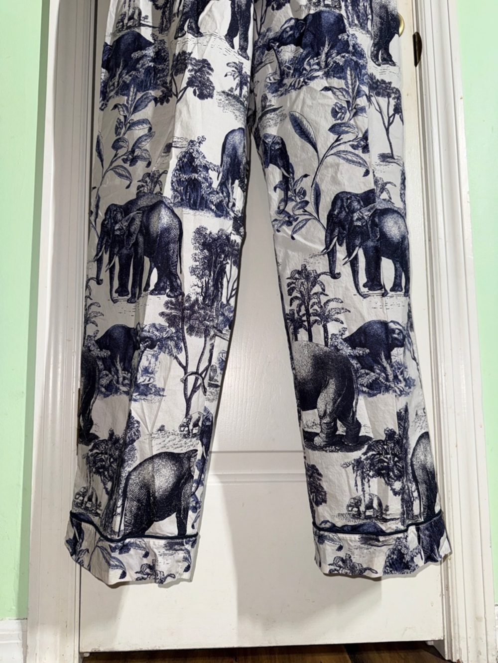 The Cats Pajama Safari Toile Luxe Cotton Pima Poplin Elephant Sleep Pants Size L - Picture 2 of 11